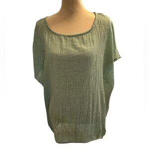 Zanzea Womens Short Sleeve Lightweight Gauzy Blouse Green Tag= 5XL Fits US 22-24